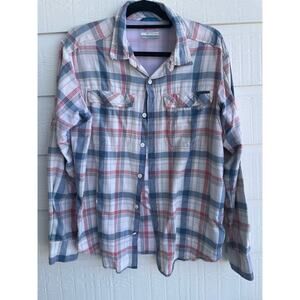 Columbia Men's Large red/white/blue plaid fishing